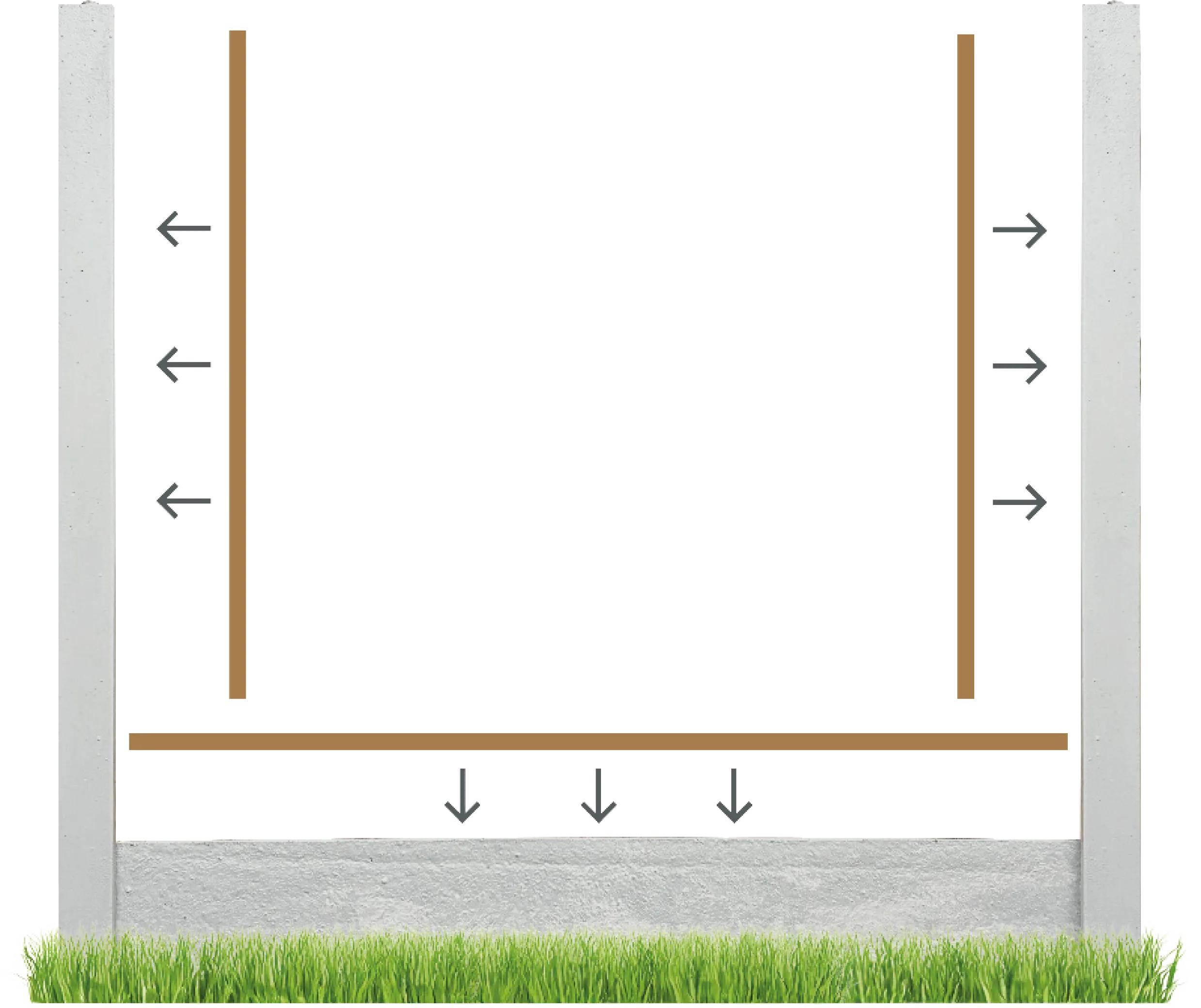 Step 01 - Insert bottom rail and in-fills on to existing fence posts and gravel board.